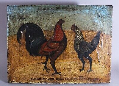 Early 19th Century English Fighting Cocks Folk Art / Naive Oil Painting
