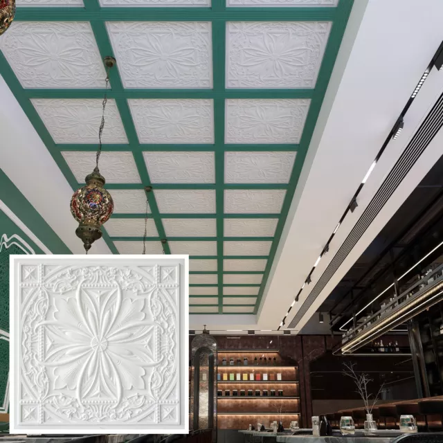 Tin Ceiling Tiles Art Décor Easy to Install PVC Panels PL10 White matte 10Pcs