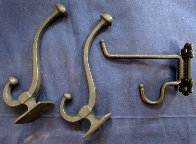 3 Antique Cast Iron Harness Coat Wall Hooks Garage Organization Closet Barn Shed