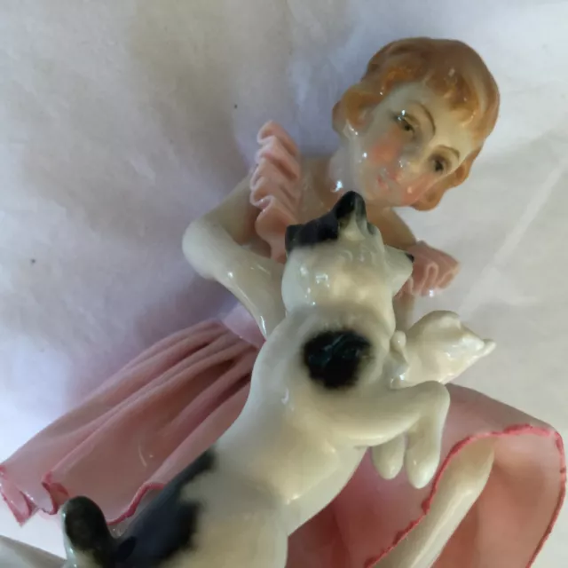 Antique Volkstedt Karl Ens Germany Figurine Little Girl With Dog 4.5" Tall 3