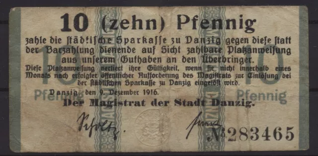 [23143] - Notgeld DANZIG (heute: Gdansk), Stadt, 10 Pf, 09.12.1916, Tieste 1290.