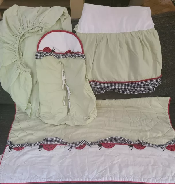 Moss Green Ladybug Crib Quilt 4 Piece Set