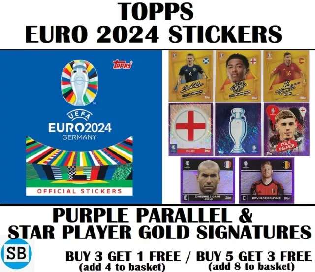 TOPPS EURO 2024 Stickers Purple Parallel & Star Player Gold & Signatures £2.95 PicClick UK