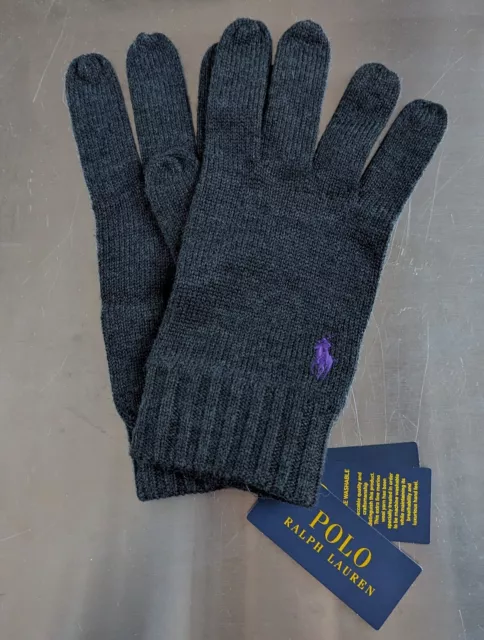 Genuine NEW Polo Ralph Lauren 100% Merino Wool Gloves One Size Unisex Dark Grey