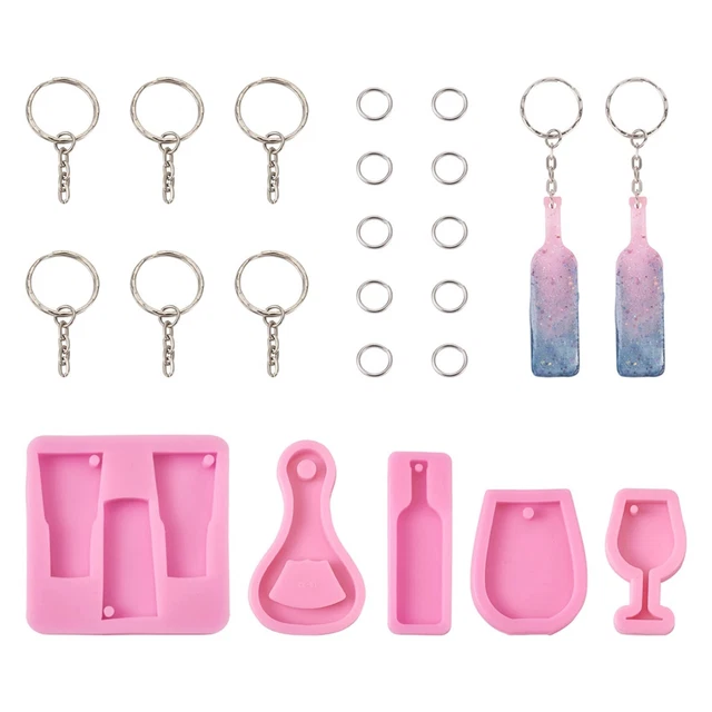 5pcs Wine Bottle Goblet Keychain Resin Mold Mini Glass Opener Tumbler