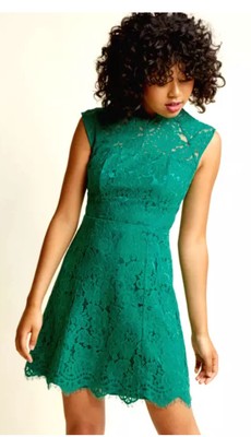Liza Luxe Green Spearmint Lined Dress Size L with Lace & Fringe NEW!