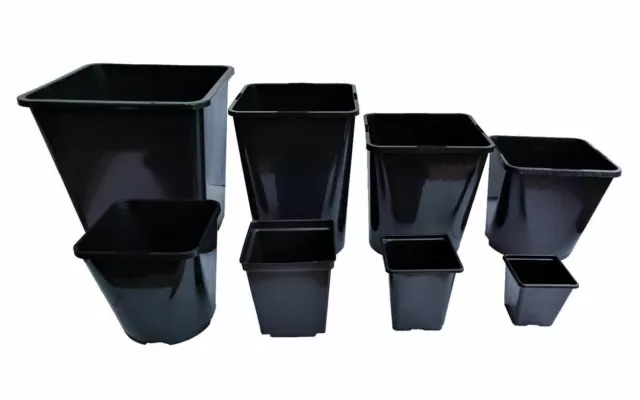 Square Plant Pot .5 1 2 3 5 11 18 25Lt Strong Black Plastic Hydroponic Pots