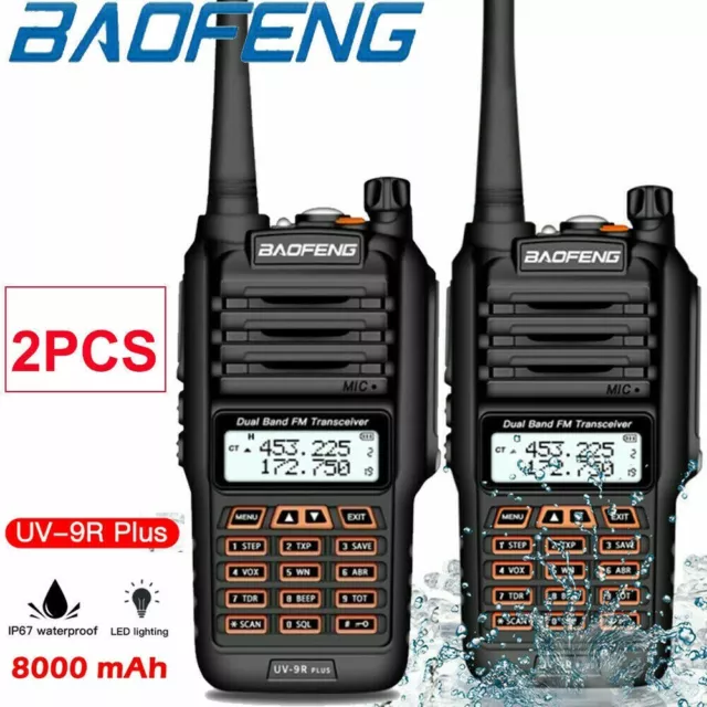 2X Baofeng UV-9R Walkie Talkie Ricetrasmittente VHF/UHF Dual Band Radio IP66