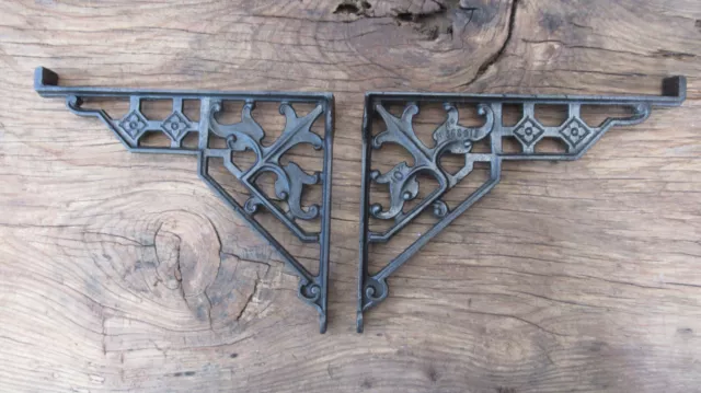 10 1/2" Antique Ornate Cast Iron Wall Brackets - Dated 1900