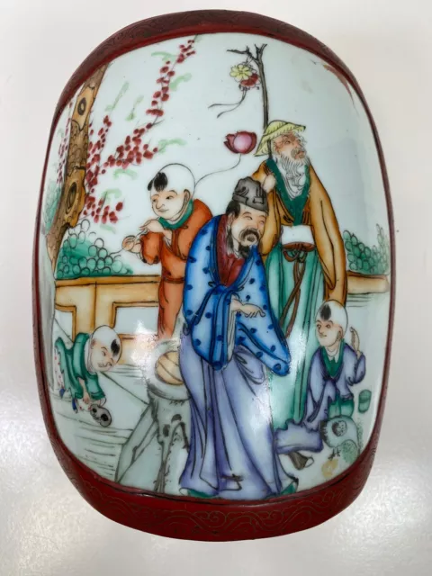Chinese Antique Large Porcelain Shard Box Enamel Qing Republic 19th C.