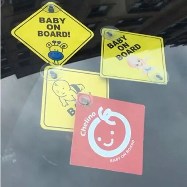 Baby On Board SAFETY Car Window Suction Cup Yellow REFLECTIVE Warning Sign 'LI
