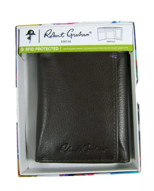 Robert Graham Gasly Mens Trifold Wallet Brown Security Anti RFID $78