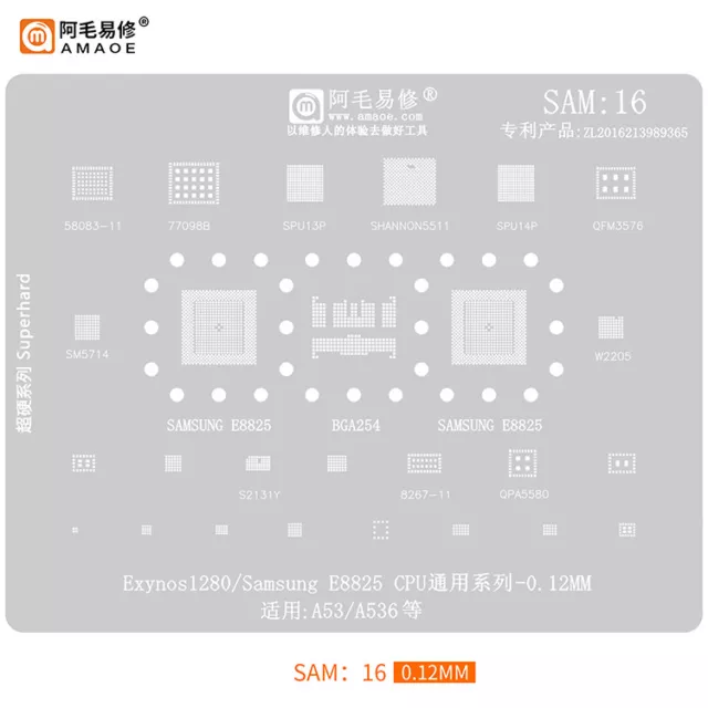 Amaoe SAM16 BGA Reballing Stencil For Samsung A53 A536 Exynos1280 E8825 CPU Tin