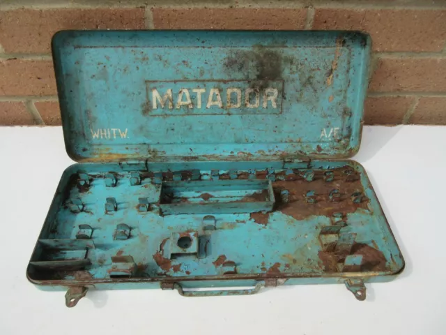 Vintage industrial garage Matador metal socket set storage tool box EMPTY