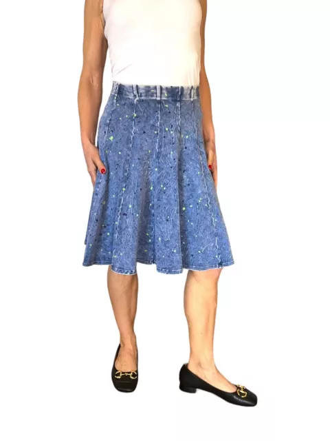 Hard Tail Forever Blue Splatter Paint  Skirt A-Line Panel Pull On RAC-16 XS