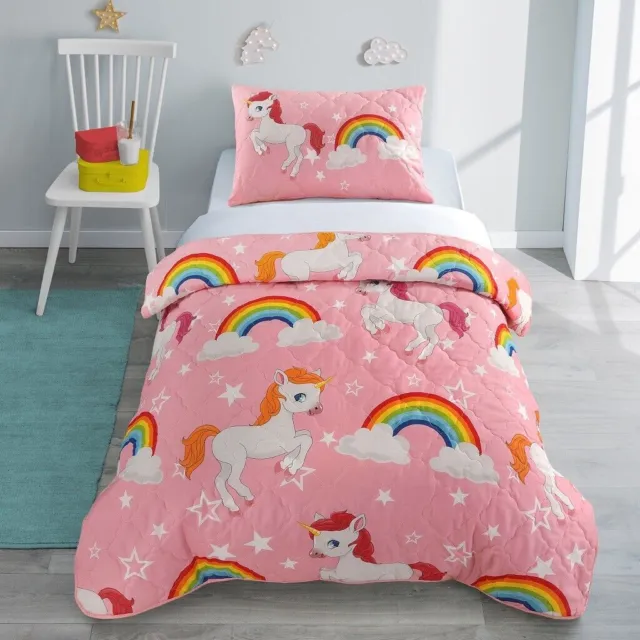 Duvet Cover & Pillowcase Set Magic Unicorn Fairy Princess Girls Kids Bed Bedding