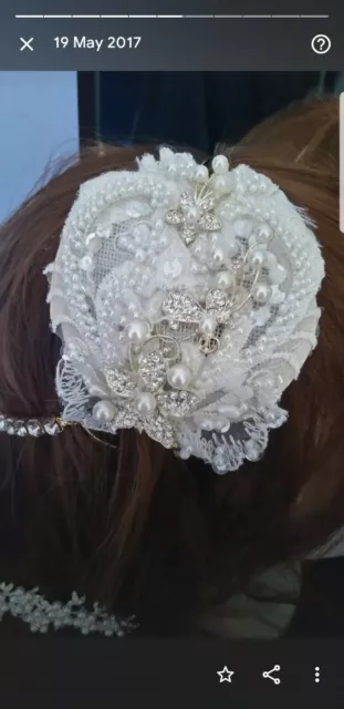 Handmade ivory/cream/ silver/ pearl and rhinestone bridal headpiece fascinator