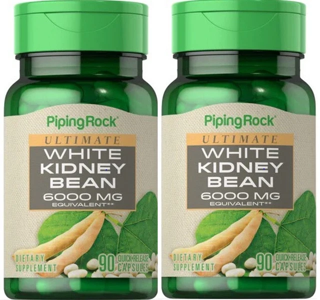 2 X PIPING ROCK White Kidney Bean Extract 180 Capsules, 6000 mg, CARB