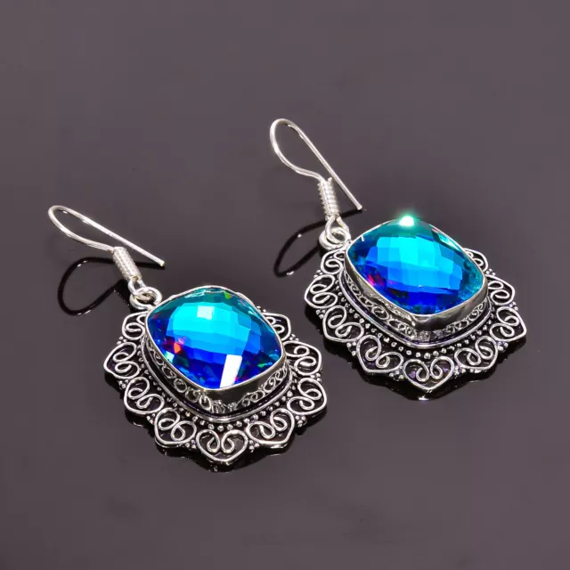 Mystic Quartz Vintage Handmade Jewelry 925 Sterling Silver Earrings 2" GSR-2458