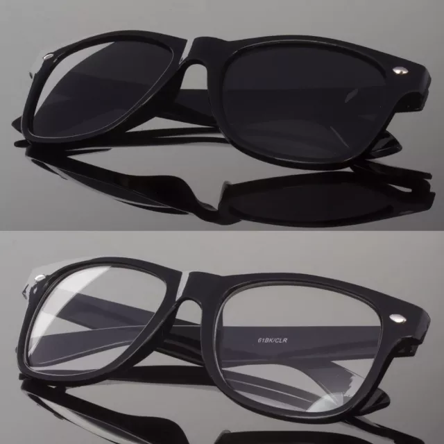 New Black Or Clear Lens Sunglasses Vintage Retro Men Women Classic Frame Glasses