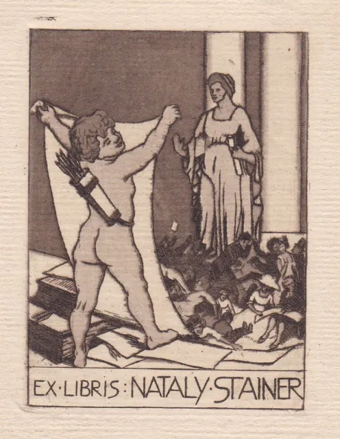 Hermann Zeillinger Exlibris Radierung etching Nataly Stainer Engel Amor