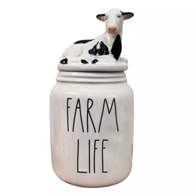 NEW Rae Dunn “FARM LIFE” Ceramic Canister With JERSEY COW Topper