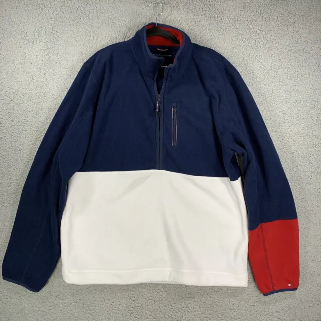 Tommy Hilfiger Men’s XL Color Block Fleece 1/2 Zip Blue Red White Embroider Logo