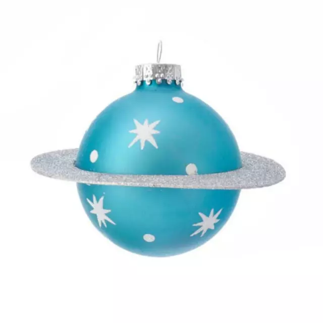 Saturn Glas Ornament 4.5 " Blau Planet Mitte des Jahrhunderts Weltraum Christmas