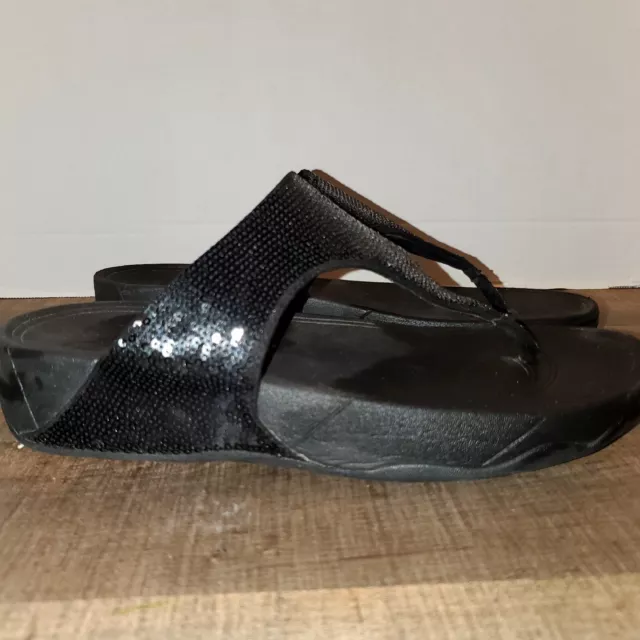 FITFLOP Electra Strata Womens Glitz Toe-post Sandals - Black Magic sz 9