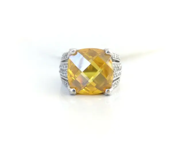 Rare Charles Winston CWE Sterling Silver Large Yellow Cubic Zirconia Ring