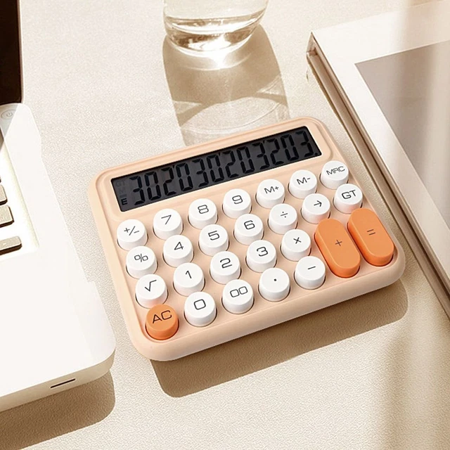 Calcolatrice Donna 12 Cifre Beige E Oro Bianco - Display LCD Ampio, Pulsanti Grandi, Alimentazione Solare E Batteria - Foto 2