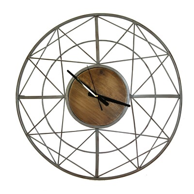 GRANDE Rotondo in Legno Scheletro di metallo Orologio da parete Skandi minima Rustico Orologio Da Appendere 
