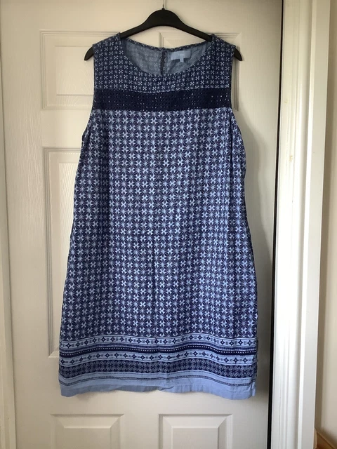 Abito blu chiaro blu navy misto lino misto lino nuovissimo taglia 18 bello