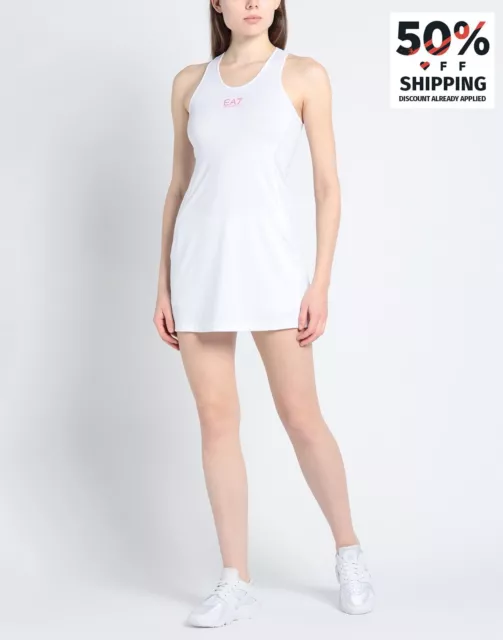 EMPORIO ARMANI EA7 Jersey Tennis Dress & Shorts Size XS Logo White Scoop Neck