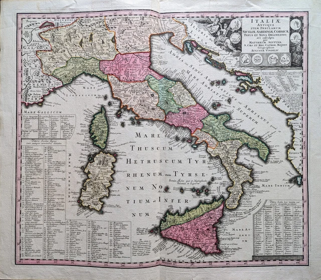 ITALIA ANTICA SEUTTER Incisione Landkarte Originale 1740 Sicilia 