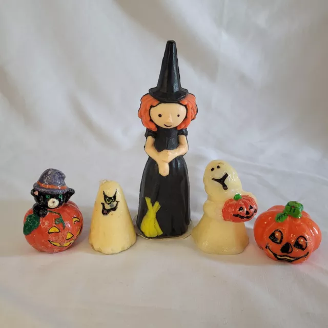 Vintage Lot of 5 Halloween Gurley Candles Witch Black Cat Jack O Lanterns Ghosts