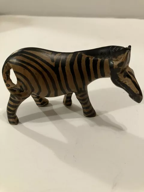 Hand Carved Wood Zebra 7" x 4" Jungle Decor African Animal Figurine Statue