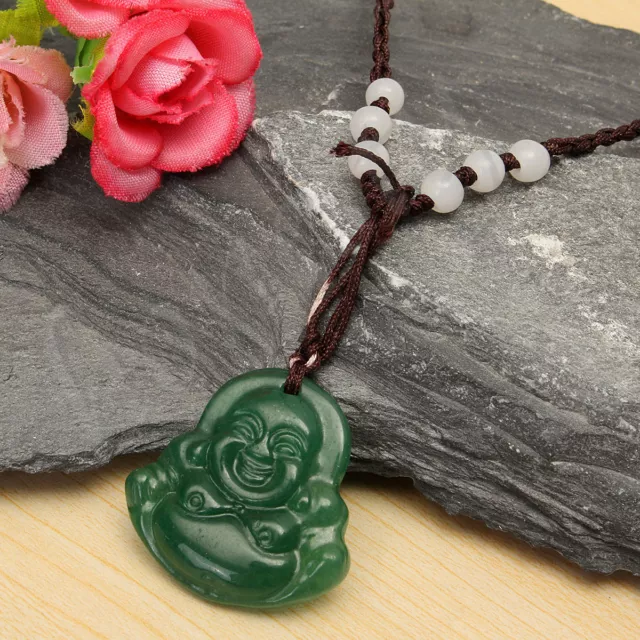 China Green Jade Jadeite Buddha Buddhist goddess Amulet Pendant Necklace