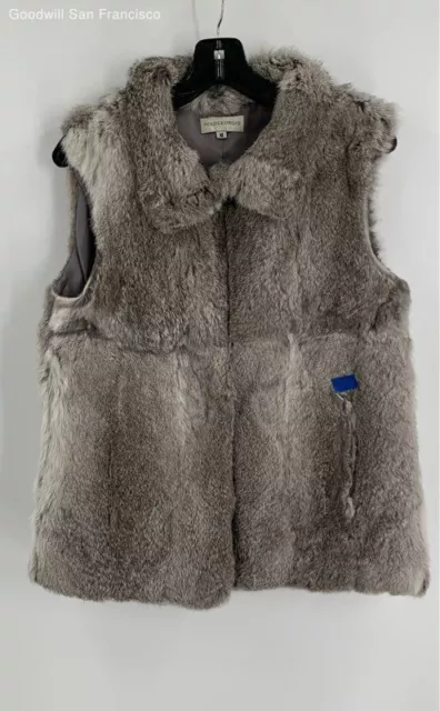 Pologeorgis Womens Gray Rabbit Fur Pockets Outerwear Vest Coat Size Medium