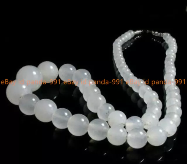 Beau Collier De Pierres Précieuses De Perles Ronde En Jade Blanc De 6 à 14mm 18"