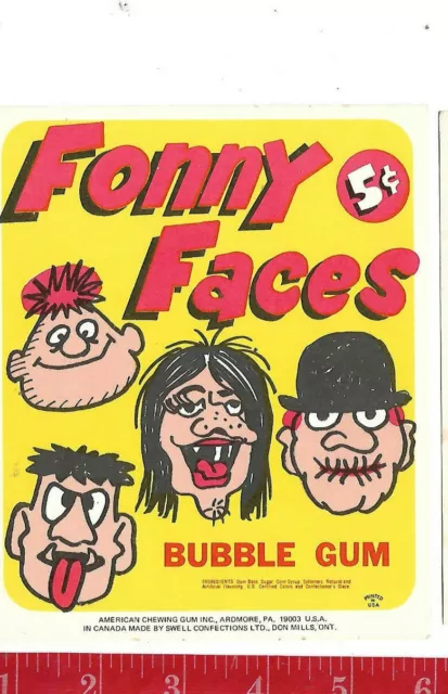 Vintage display 5c FONNY FACES gum machine card