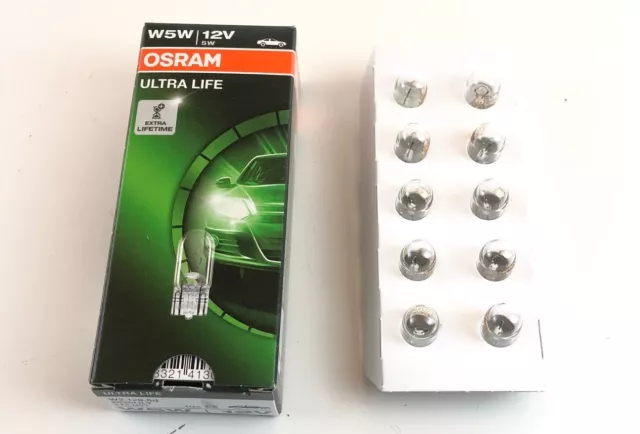 10 x Osram Ultra Life Lampen 12V 5W W2.1 x 9.5d Glassockel W5W T10 2825ULT