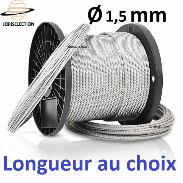 Câble acier galvanisé  Ø 1,5 mm  CABLE  LEVAGE CABLE TRACTION TERRASSE 7X 7