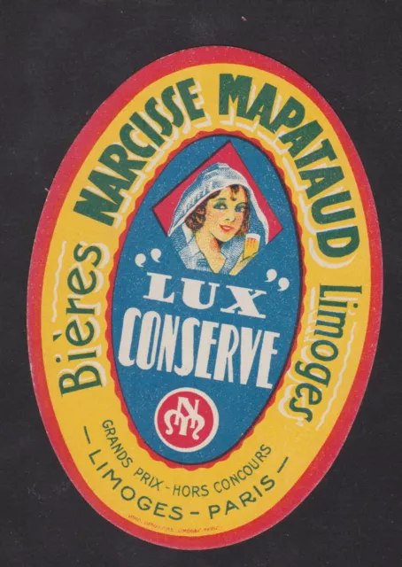 Ancienne étiquette alcool  France BN106646 Bière Narcisse Mapataud Limoges Femme