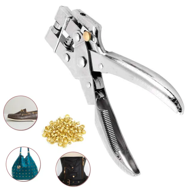 100 Gold Metal Eyelets with Heavy Duty Hole Punch Plier Leather Craft DIY Kit