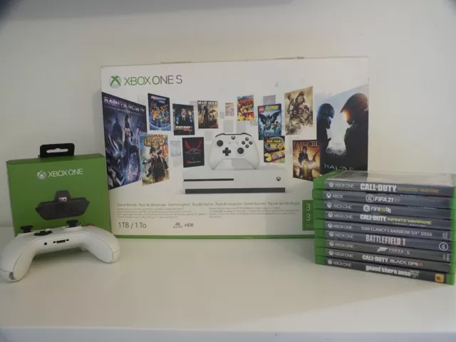 Microsoft Xbox One S 1TB Console + 2 joypad + 9 Giochi+ Adattatore Cuffie