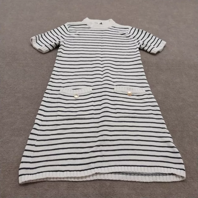 Zara Womens Size Small Short Sleeve White Blue Striped Sweater Dress