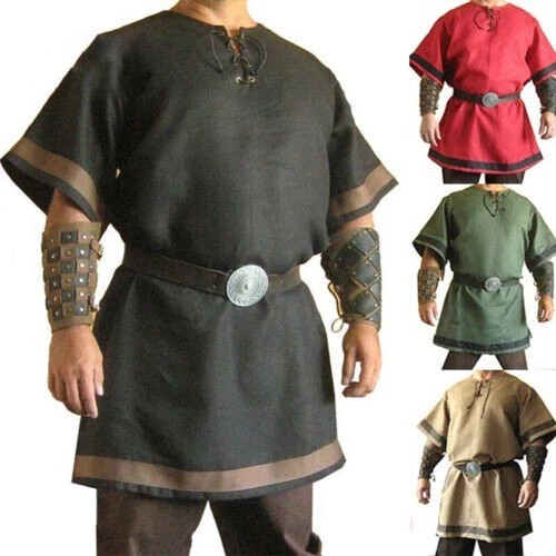 Medieval Viking Men Tunic Top Shirt Blouse Pirate Knight Cosplay Fancy Costume