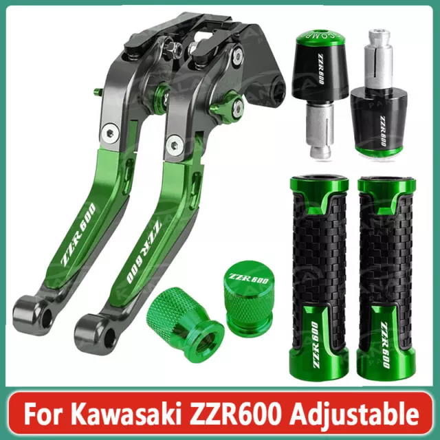 For Kawasaki ZZR600 Adjustable CNC Handle Grips Brake Clutch Lever Set 1990-2009