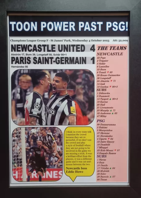 Newcastle United 4 PSG 1 - 2023 Champions League - souvenir print